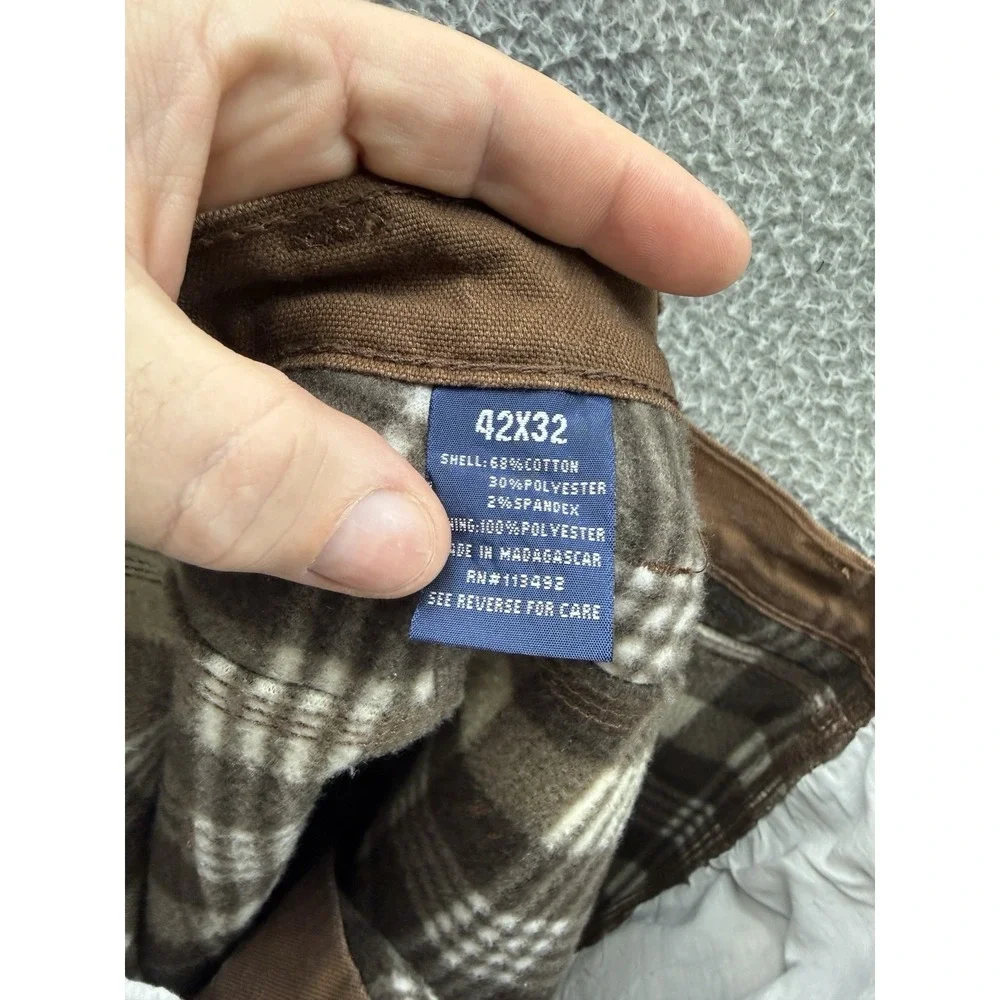 RW Rugged Wear Pants Mens 42x32‎ Brown Canvas Carpenter Fleece Lined Workwear
